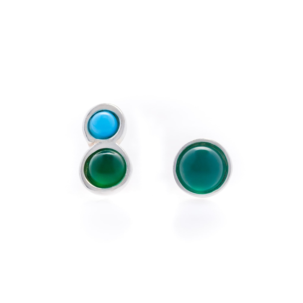 Chloe green and turquoise asymmetric silver studs 