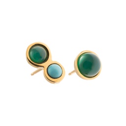 Gold asymmetrical green onyx and turquoise studs Chloe